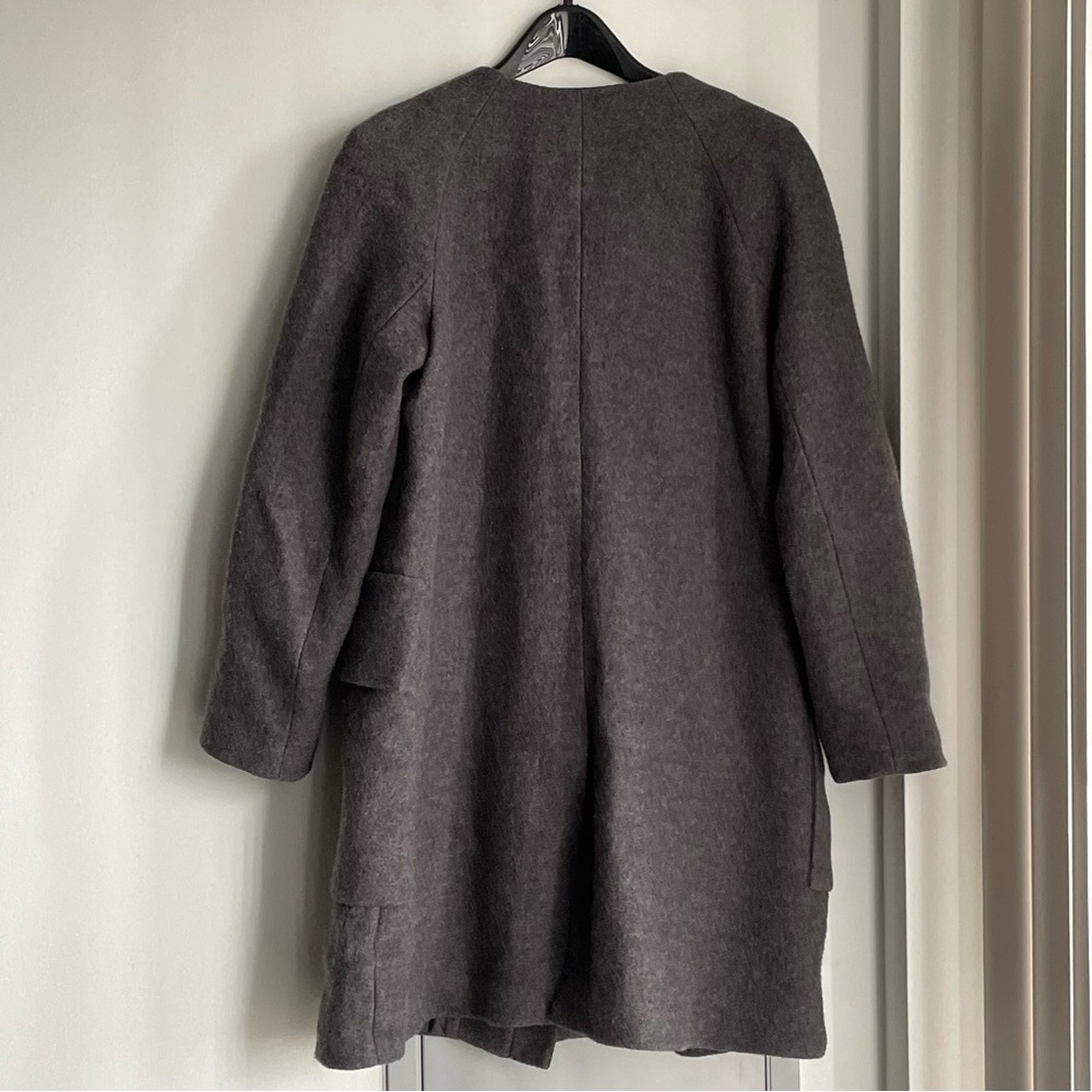 COS Collarless 100% Wool Coat - Charcoal Gray - Picture 5 of 8